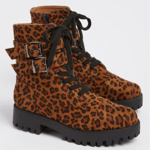 New With Tag Leopard Strapped Leg Combat Boots